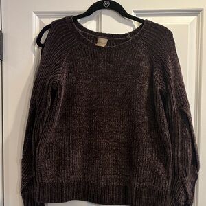 Calia Dark Brown velour Women's cold shoulder Sweater
